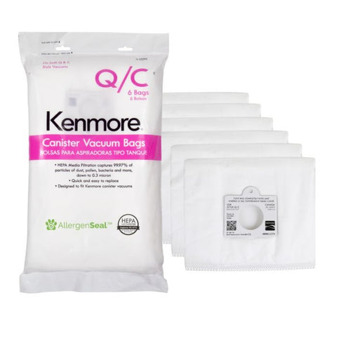 Cleva 53292 Genuine OEM Kenmore Type Q/C Vacuum Bags HEPA for Canister Vacuums (6 pack)