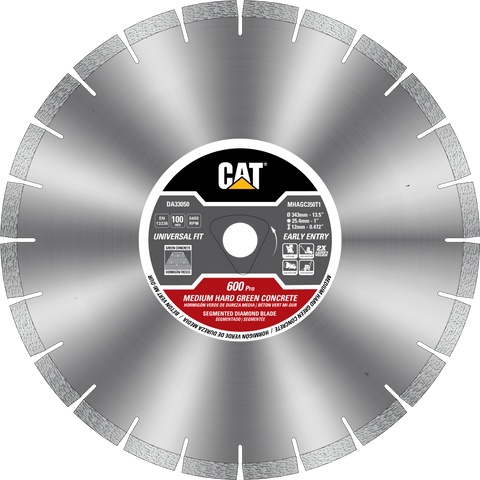 Cat® 600 Pro Early Entry MEDIUM/HARD Aggregate Silent Green Concrete Diamond Blade 6 3/8" - 162mm RED