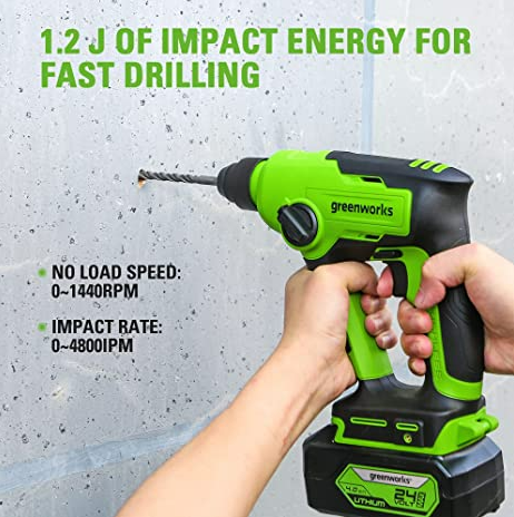 Greenworks 3805802 24V 1.2J Cordless Battery Rotary Hammer Drill