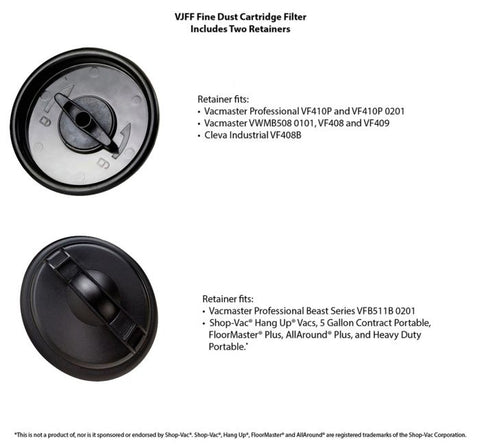 Cleva VJFF Genuine OEM Vacmaster Fine Dust Cartridge Filter and Retainer